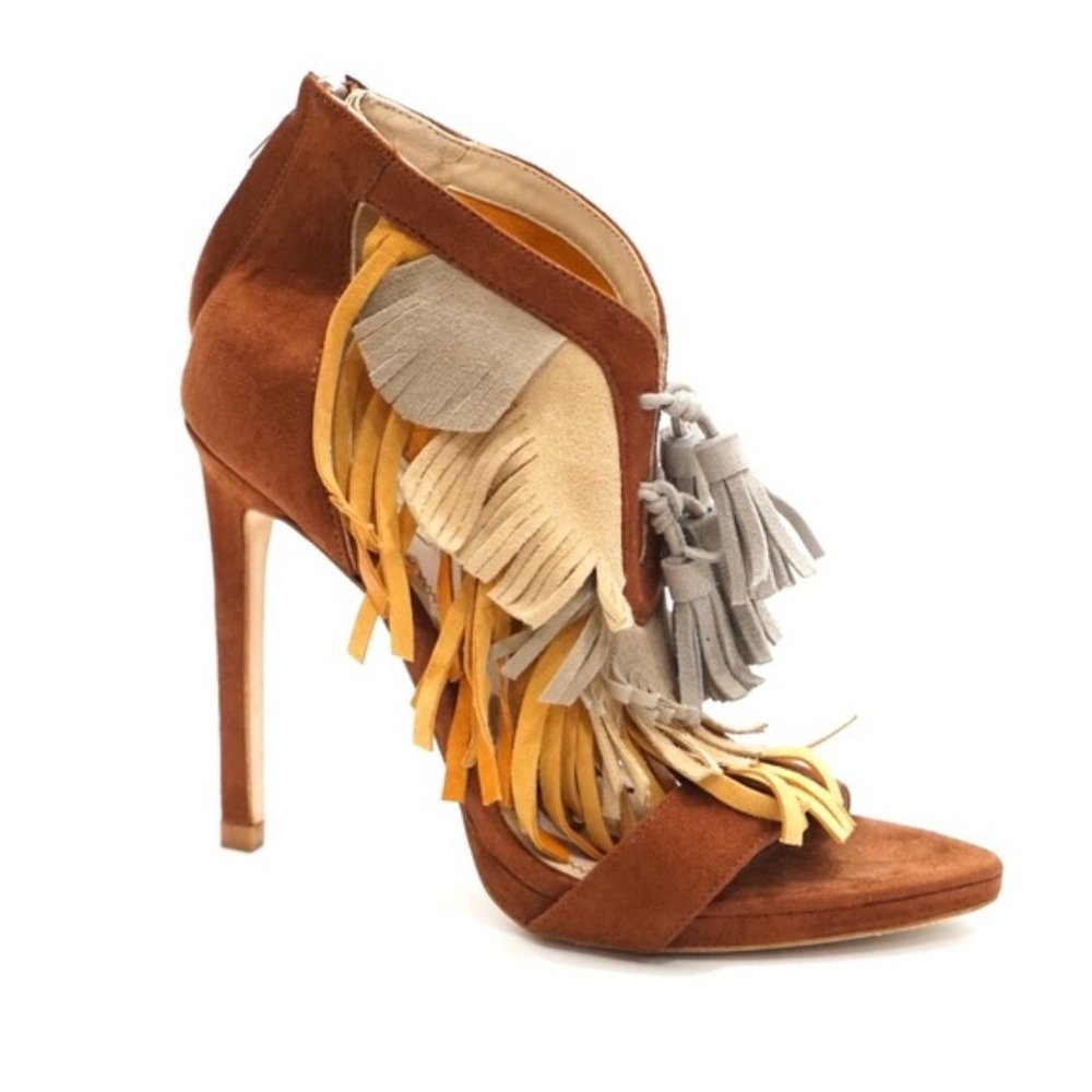 SOLD! SOLD! SOLD! 11/5/2024 ZARA MULTI-COLORED SUEDE LEATHER KILTIE FRINGE HEELS